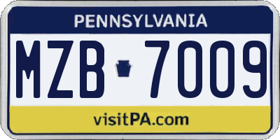 PA license plate MZB7009