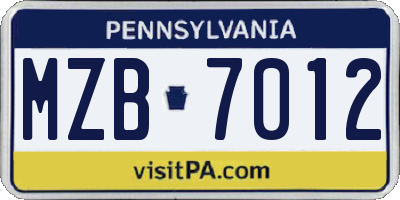 PA license plate MZB7012