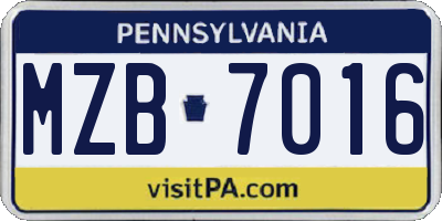 PA license plate MZB7016