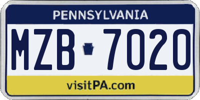 PA license plate MZB7020