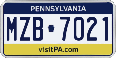 PA license plate MZB7021