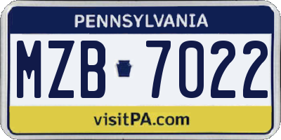 PA license plate MZB7022