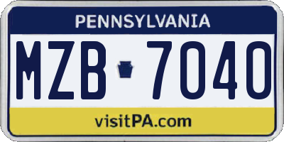 PA license plate MZB7040