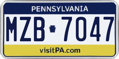 PA license plate MZB7047