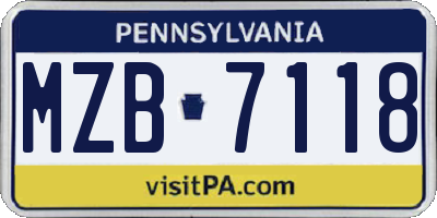 PA license plate MZB7118