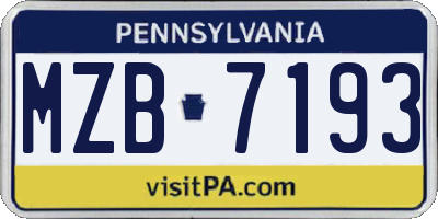 PA license plate MZB7193