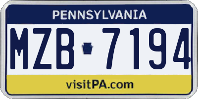 PA license plate MZB7194