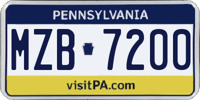 PA license plate MZB7200