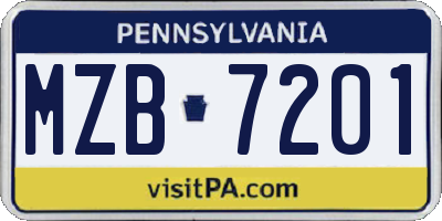 PA license plate MZB7201