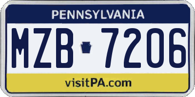 PA license plate MZB7206