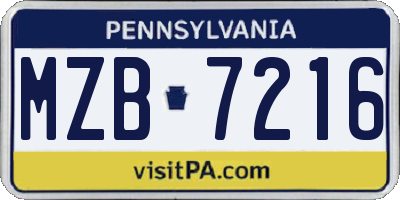 PA license plate MZB7216