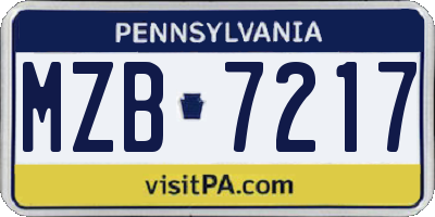 PA license plate MZB7217