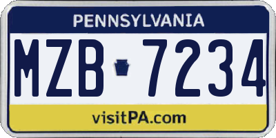 PA license plate MZB7234