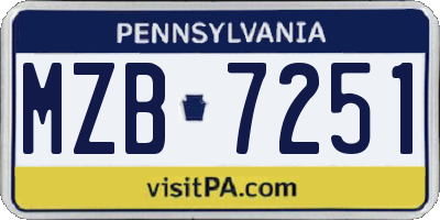 PA license plate MZB7251