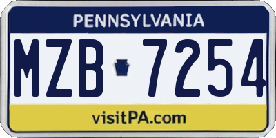 PA license plate MZB7254