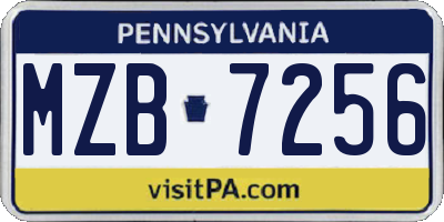 PA license plate MZB7256