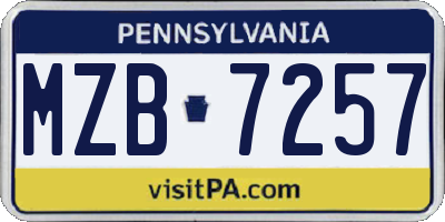 PA license plate MZB7257