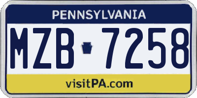 PA license plate MZB7258
