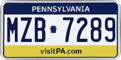 PA license plate MZB7289