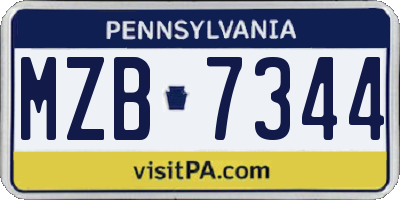PA license plate MZB7344