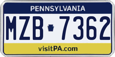 PA license plate MZB7362