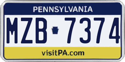 PA license plate MZB7374