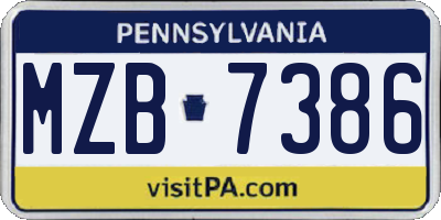 PA license plate MZB7386