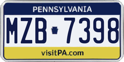 PA license plate MZB7398