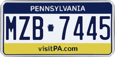 PA license plate MZB7445