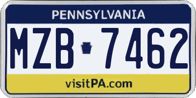 PA license plate MZB7462