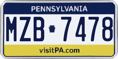 PA license plate MZB7478