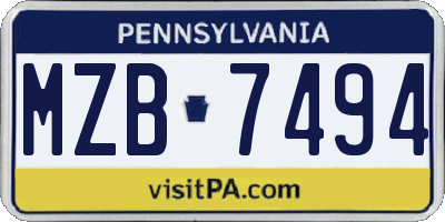 PA license plate MZB7494