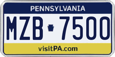 PA license plate MZB7500