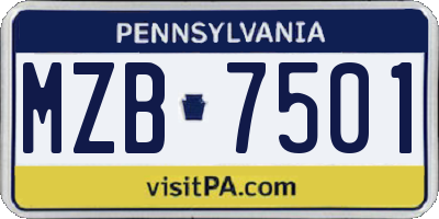 PA license plate MZB7501