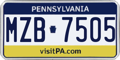 PA license plate MZB7505