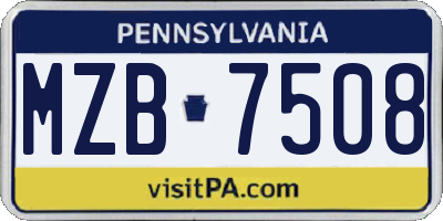PA license plate MZB7508