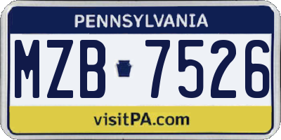 PA license plate MZB7526