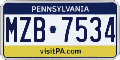PA license plate MZB7534