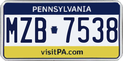 PA license plate MZB7538