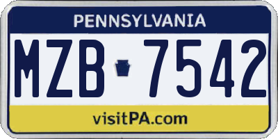 PA license plate MZB7542