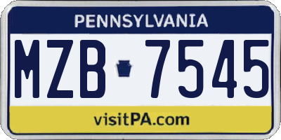PA license plate MZB7545