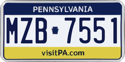 PA license plate MZB7551