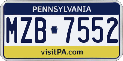PA license plate MZB7552