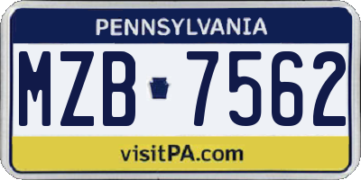 PA license plate MZB7562