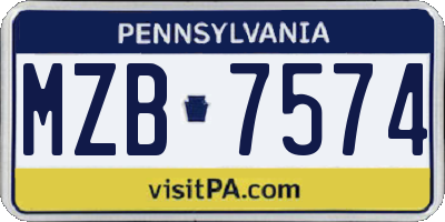 PA license plate MZB7574