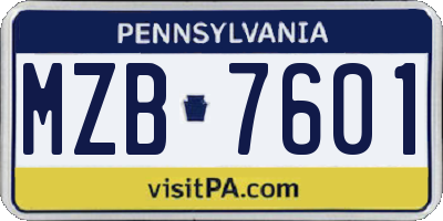 PA license plate MZB7601