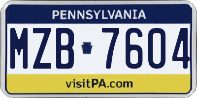 PA license plate MZB7604