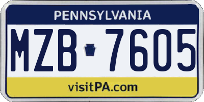 PA license plate MZB7605