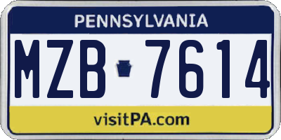 PA license plate MZB7614