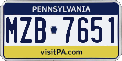 PA license plate MZB7651